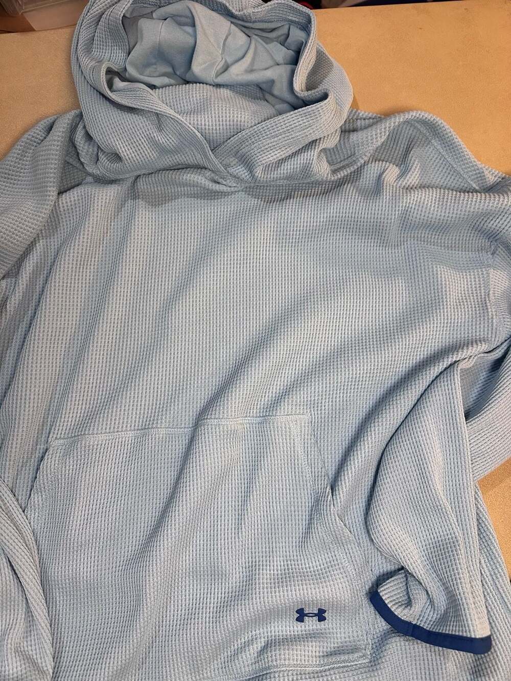 Under Armour Women's Waffle Knit Long Sleeve Hooded Pullover Shirt Light Blue